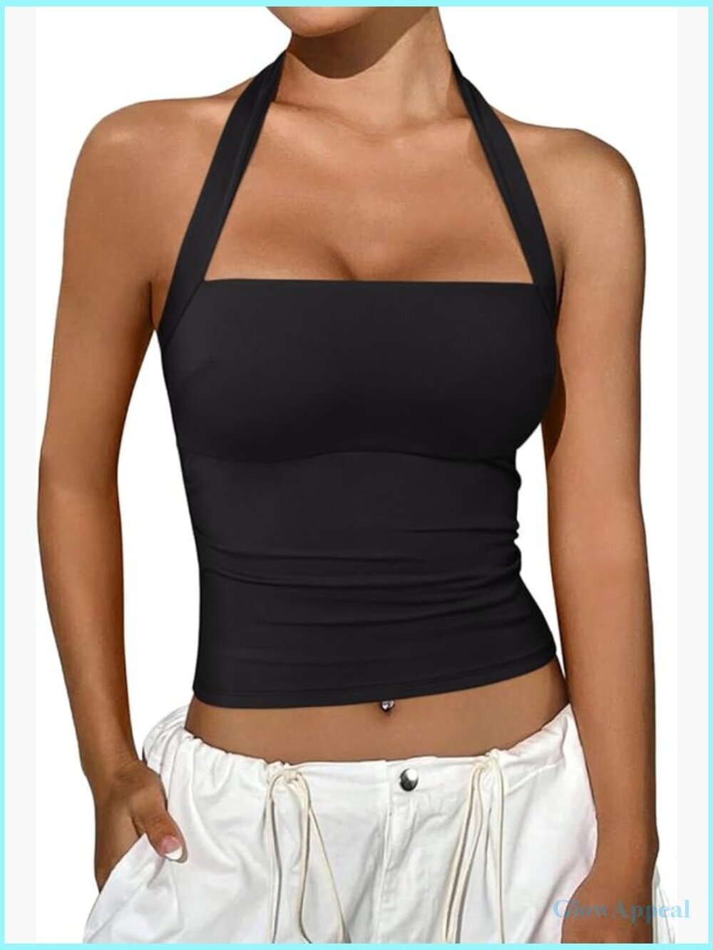 Sleeveless Halter Crop Tank Top, Ruched Lace Detail, Recycled Polyester Blend